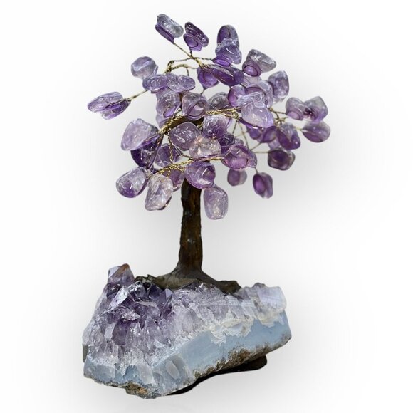 Amethyst Bonsai Crystal Tree Of Life Geode Base Gemstone Chakra Tree 7" Tall (E) - Picture 6 of 16